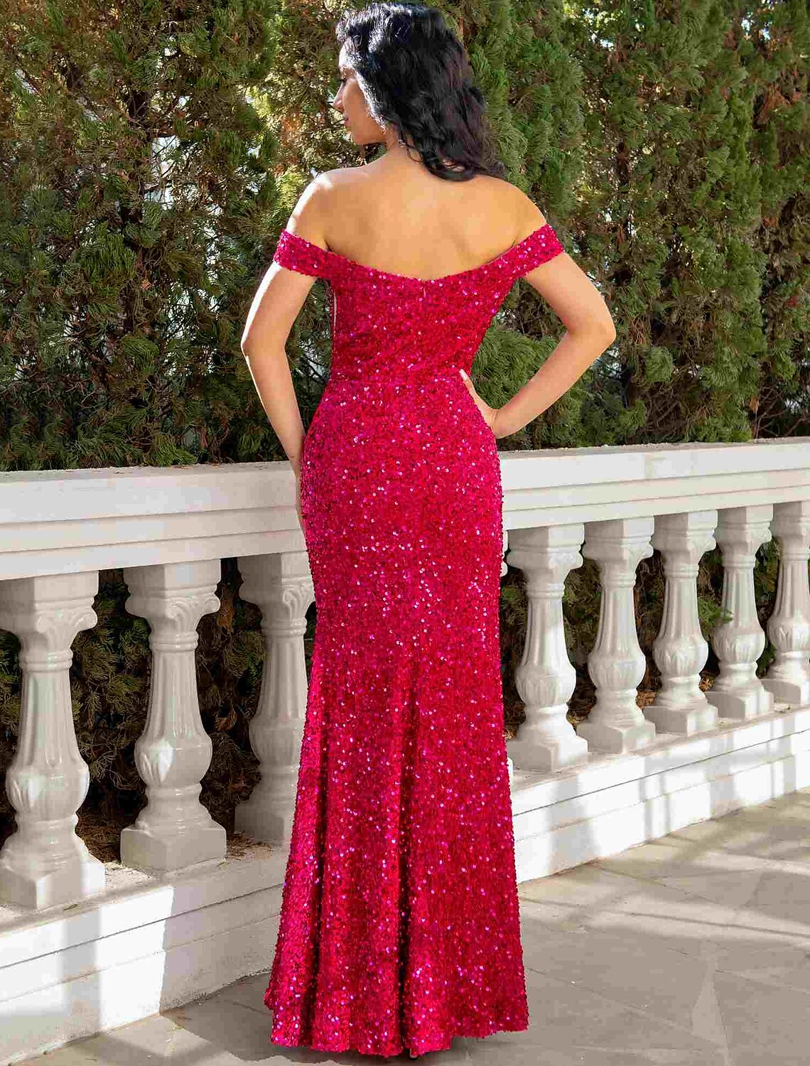 Wholesale  Mermaid / Trumpet Prom Dresses Sexy Dress Wedding Guest Floor Length Short Sleeve Off Shoulder Sequined with Ruched Sequin Slit
